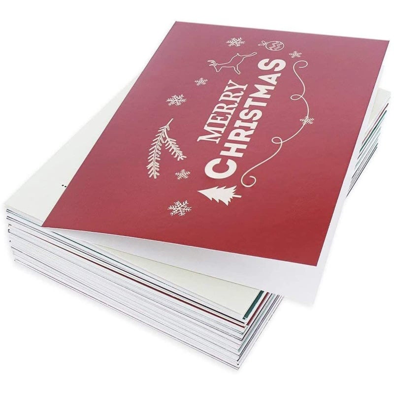 Sustainable Greetings 48-Pack Christmas Cards with Envelopes - 4 x 6 in, 6 Retro-Modern Designs in Red, Green, Purple & Brown - Blank Holiday Cards for Personalized Messages - Image 5
